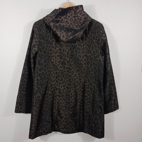 Gallery, Hooded Brown Animal Print Rain Coat Size Large, All Weather Coat/Jacket - Picture 3 of 16
